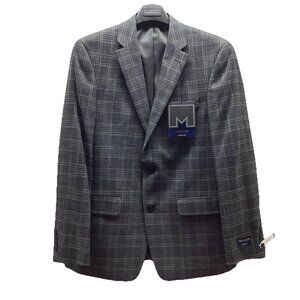 Michael Strahan Size 40 Regular Plaid Modern Fit Stretch Mens Gray Blazer. New